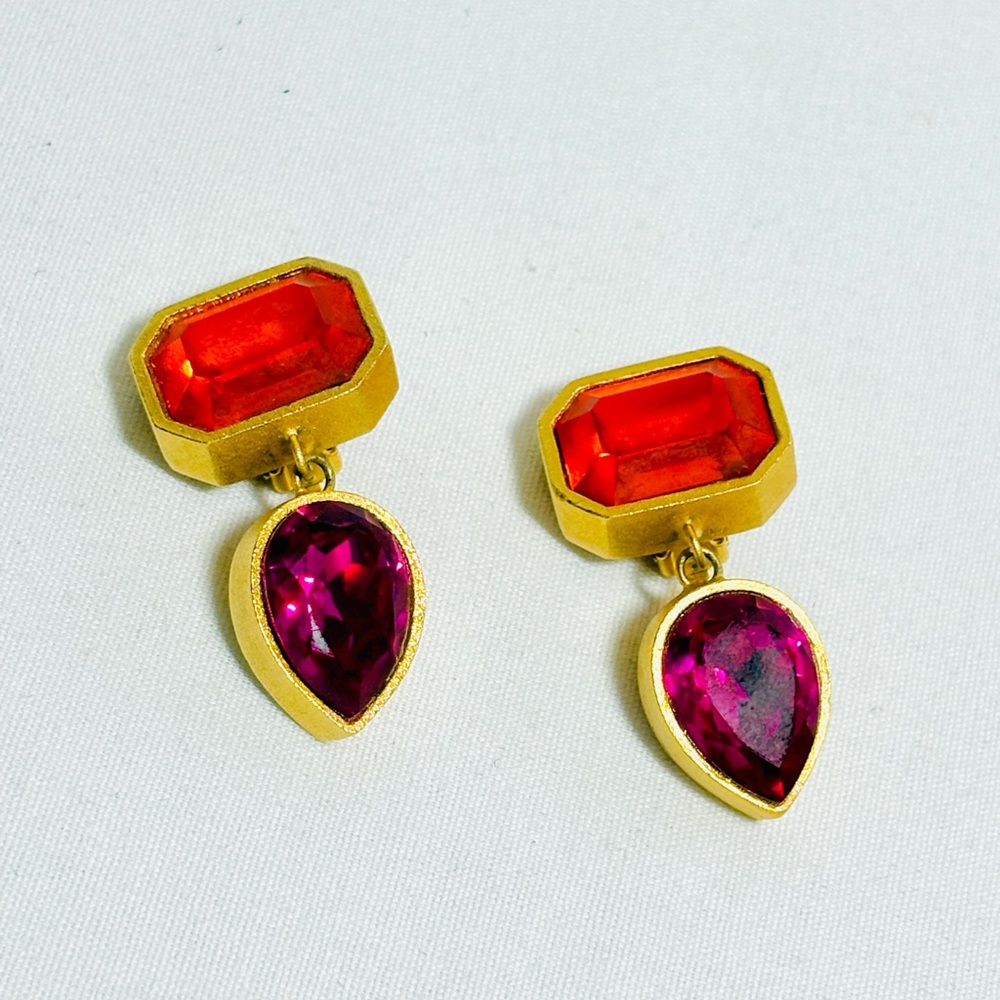 Vintage Pink, Orange and Gold Drop Earrings